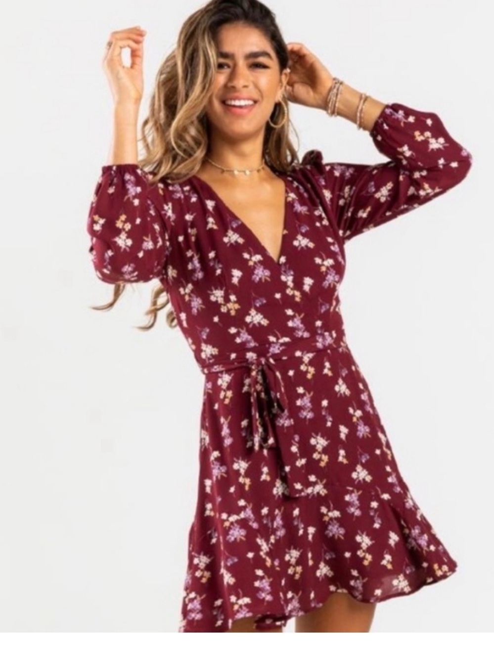 Floral Burgundy Wrap Dress XS
